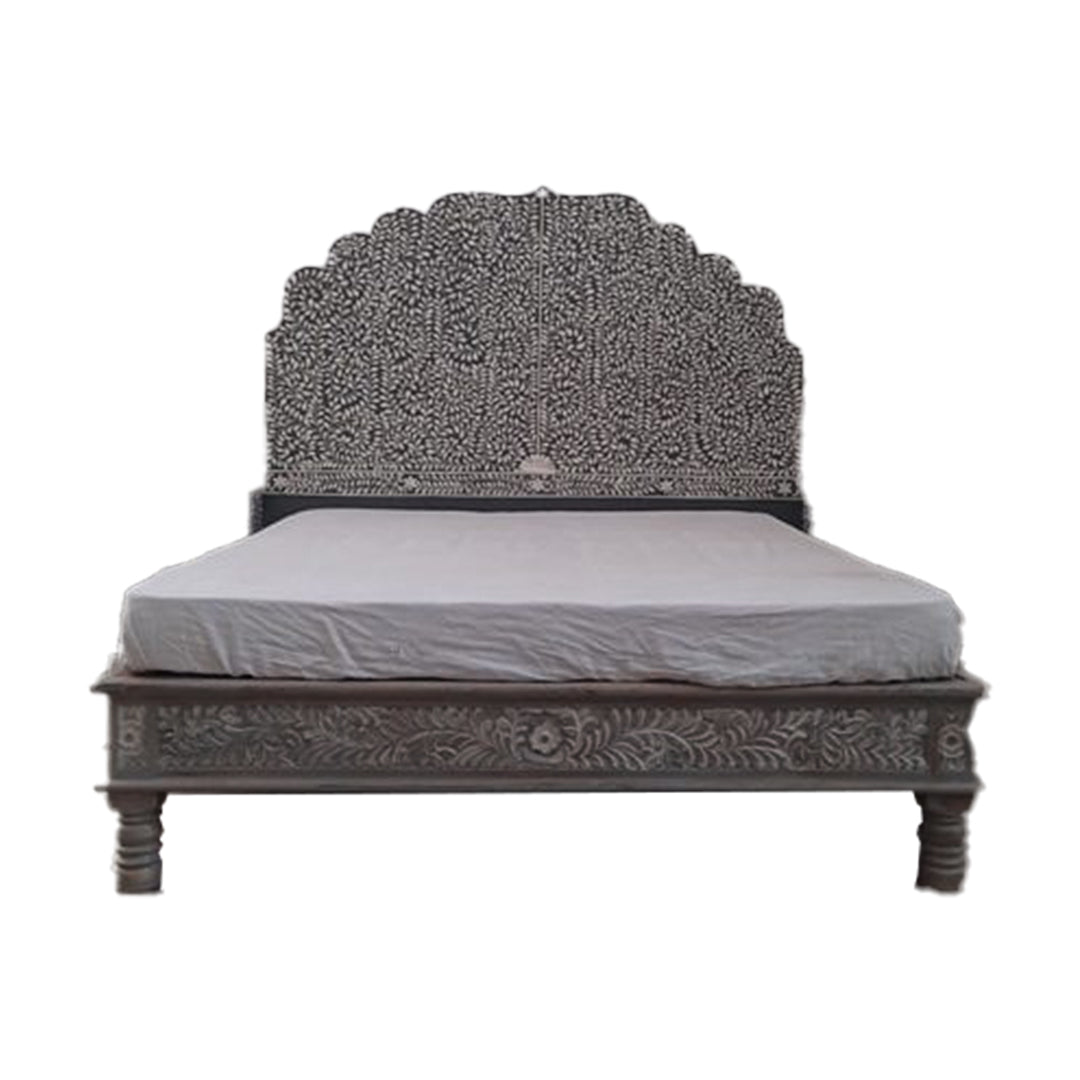 Handmade Bone Inlay King and Queen Size Bed Frame with Headboard for Bedroom Decor