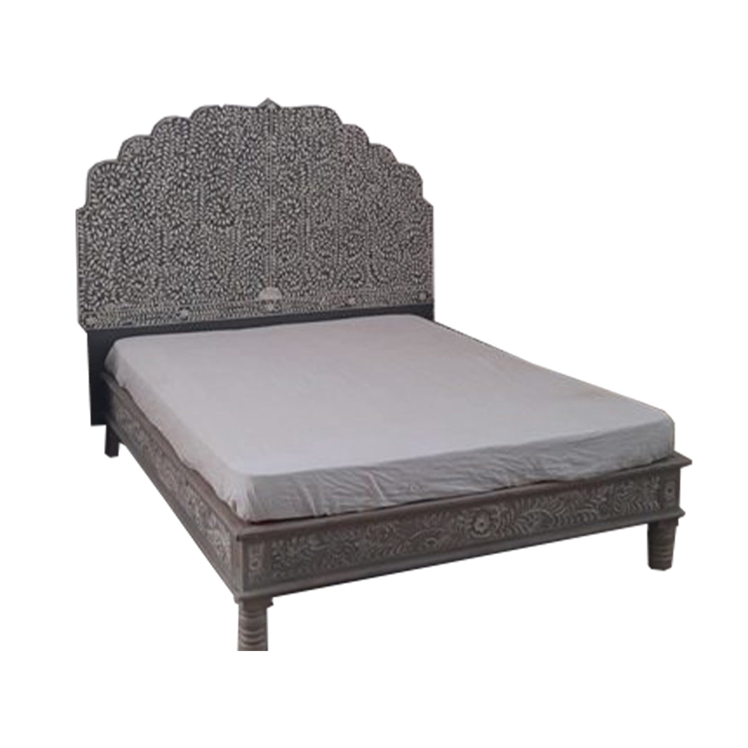 Handmade Bone Inlay King and Queen Size Bed Frame with Headboard for Bedroom Decor