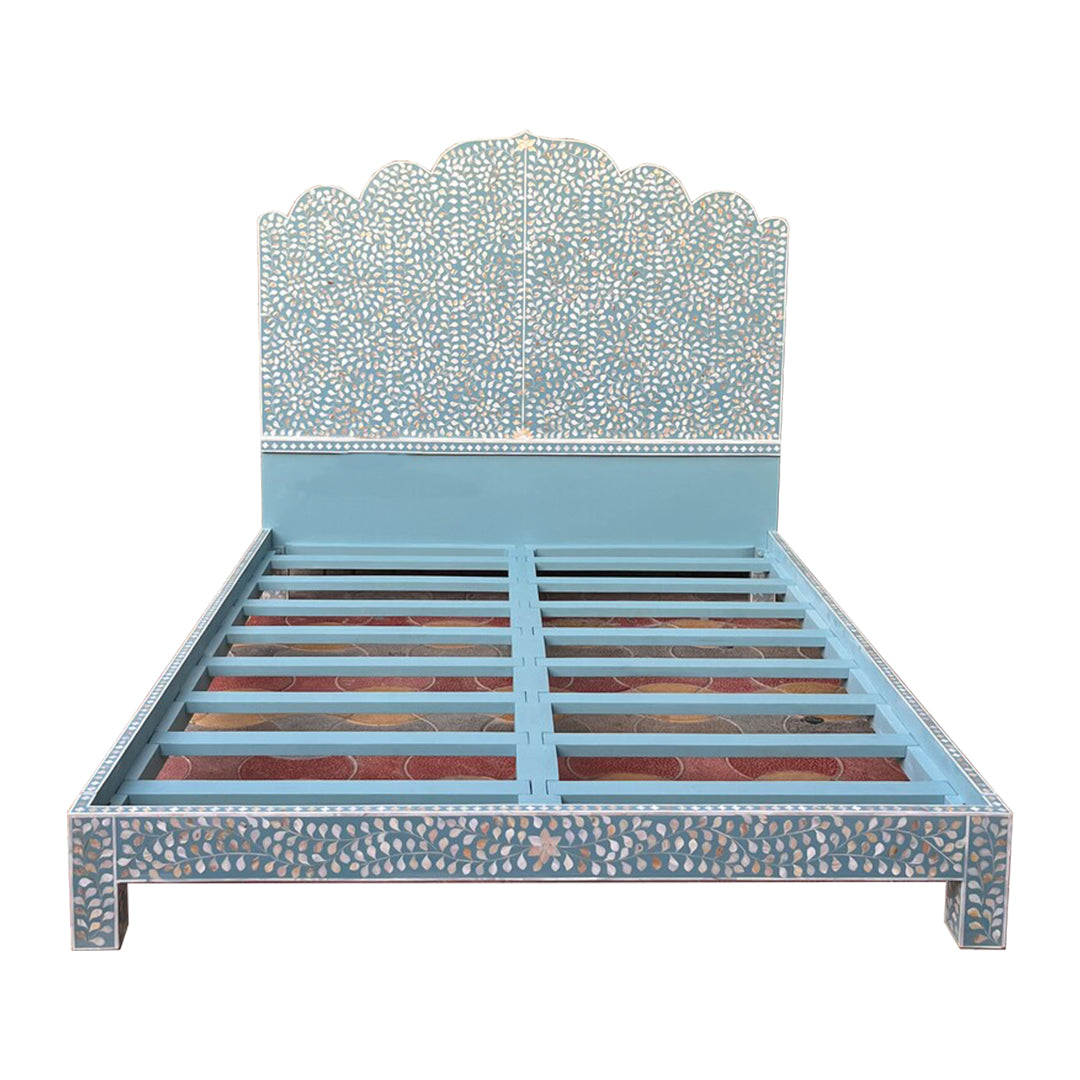 Handmade Customized Mother of Pearl Floral Pattern Bed Frame with Headboard Best For Home