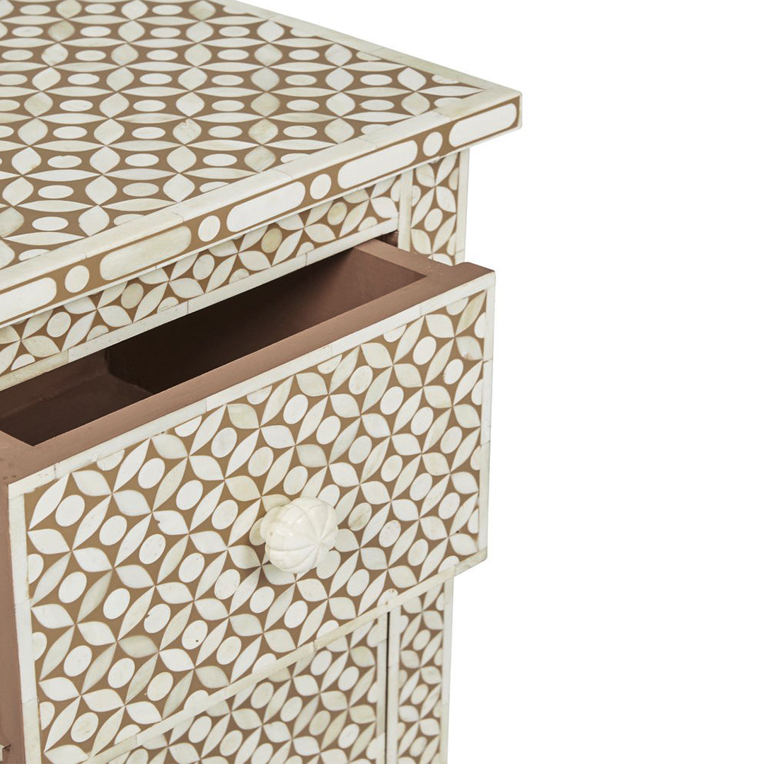 Personalized Bone Inlay Supreme Small Bedside Table Star Eye Design/Brown