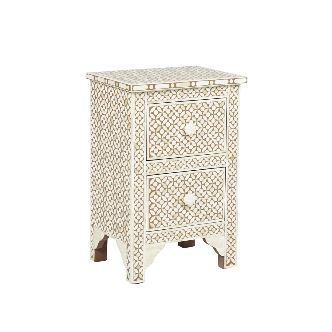 Personalized Bone Inlay Supreme Small Bedside Table Star Eye Design/Brown