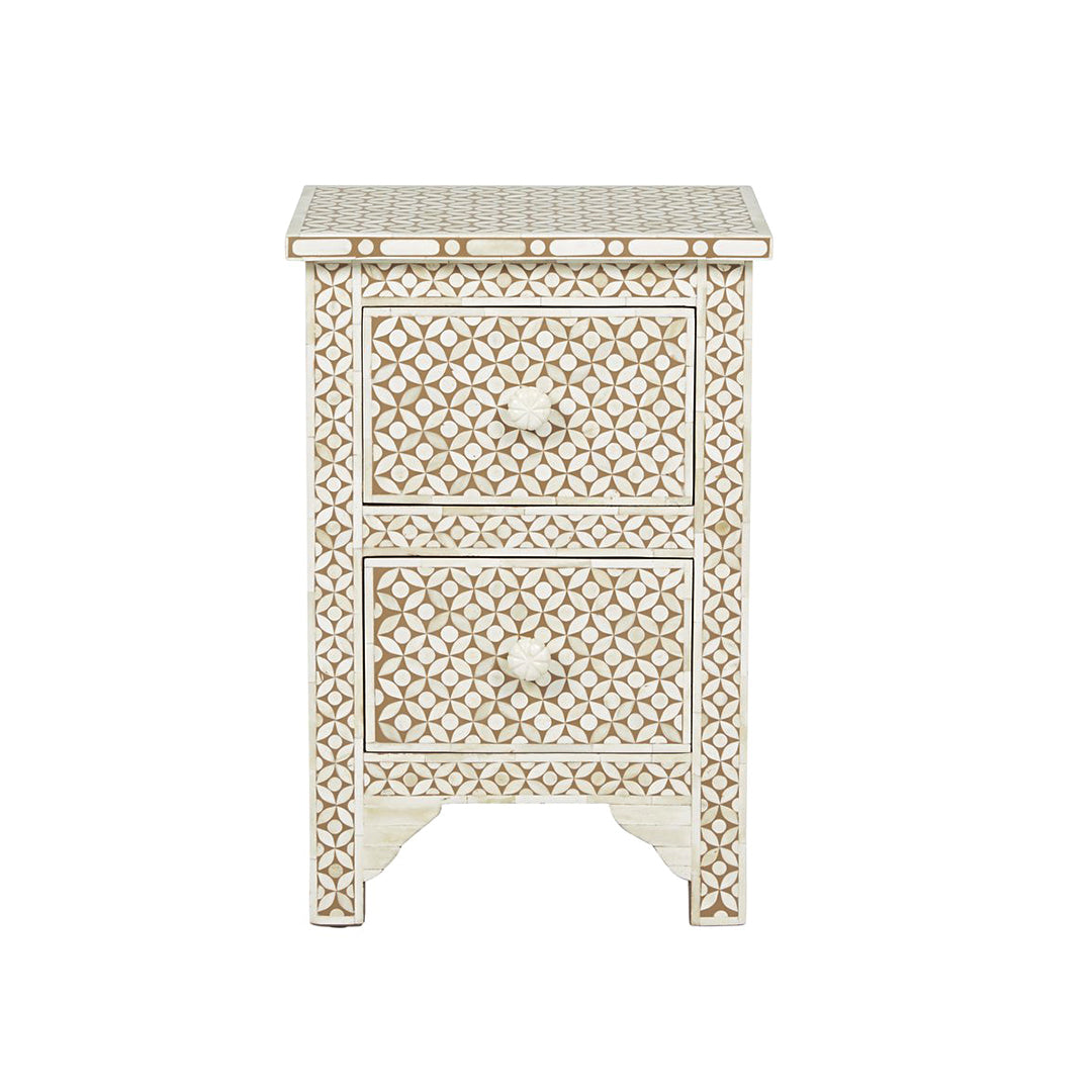 Personalized Bone Inlay Supreme Small Bedside Table Star Eye Design/Brown