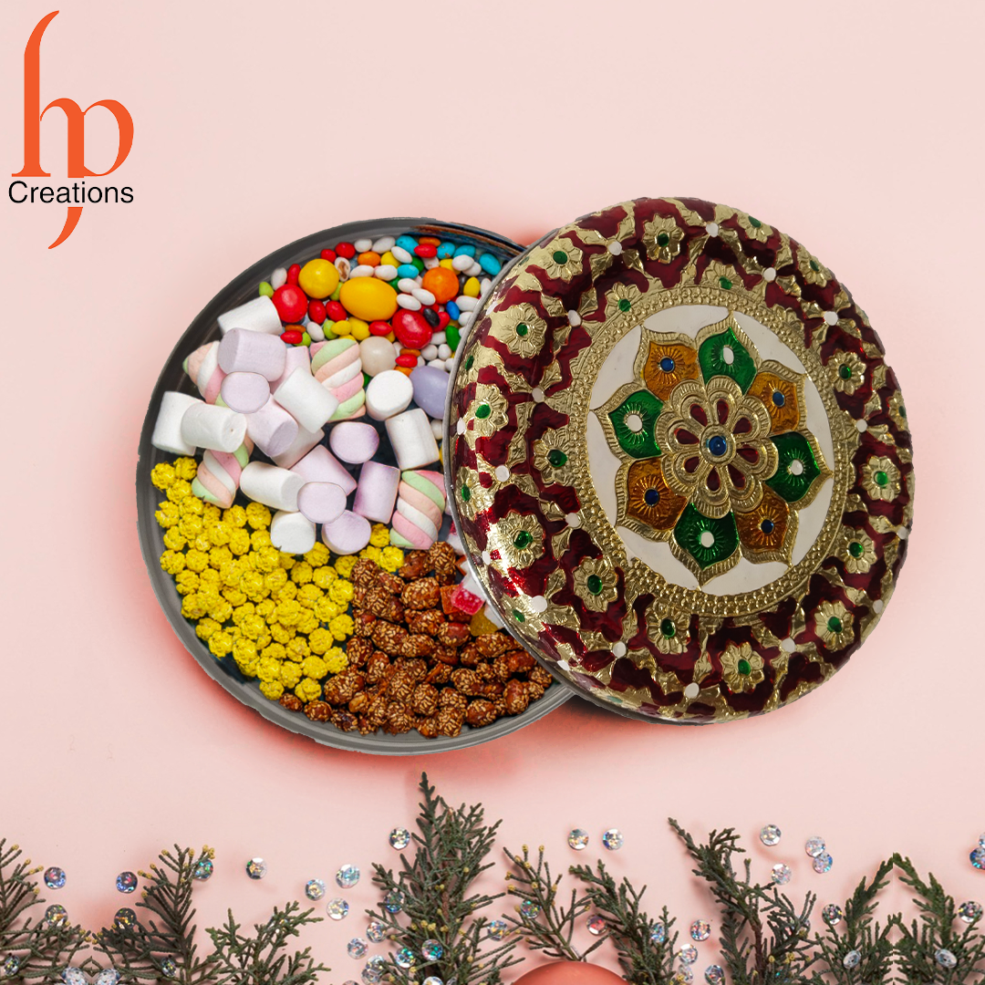 Decorative Holiday Easter Round Steel Cookie Tin/ Meenakari Cookie Tin Set of 2