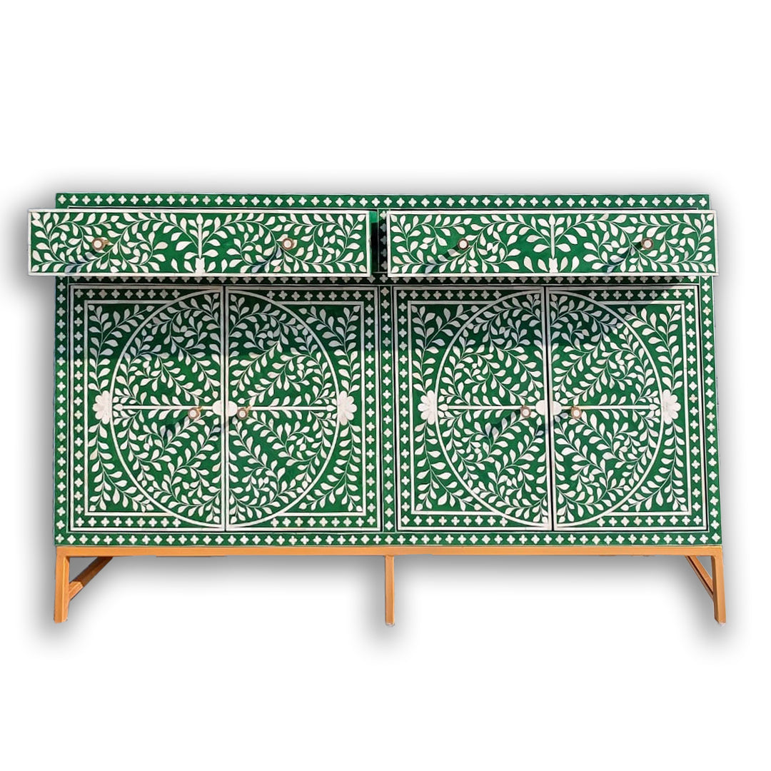 Handmade Customized Bone Inlay Chest of 2 Drawer/ buffet Green