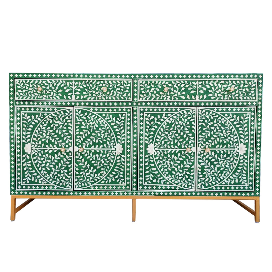 Handmade Customized Bone Inlay Chest of 2 Drawer/ buffet Green