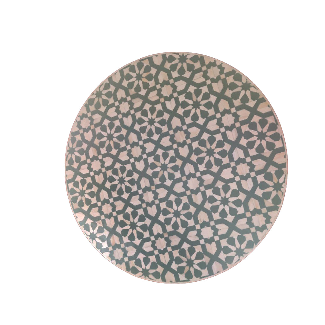 Customized Handmade Bone Inlay Round Coffee Table/ Moroccan Design Teal