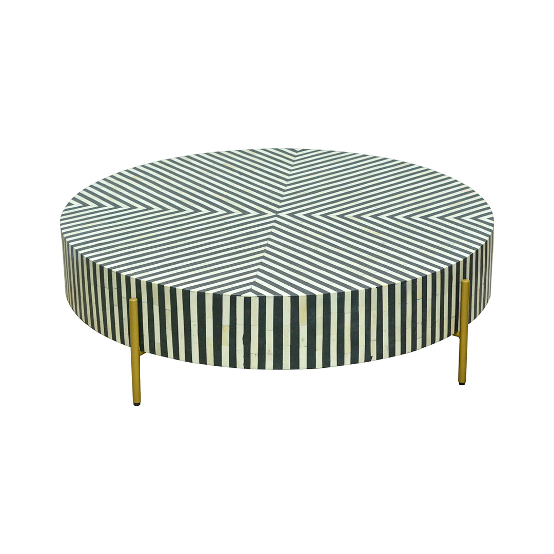 Handmade Customized Bone Inlay Round Coffee table/ Strip Pattern
