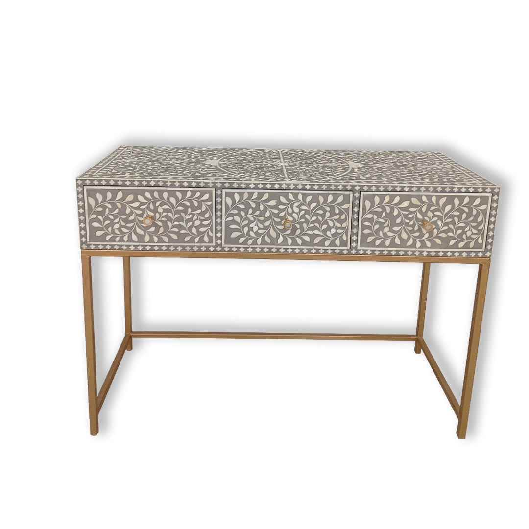 Hand-Crafted Blue Console Table with Iron Base Perfect Home Décor Hallway Table/ 3 Drawers