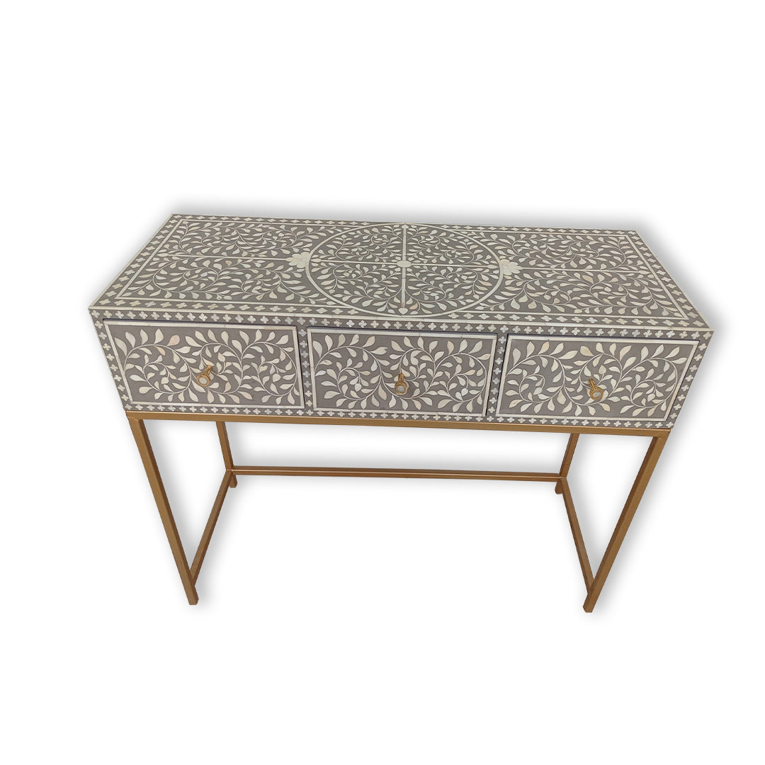 Hand-Crafted Blue Console Table with Iron Base Perfect Home Décor Hallway Table/ 3 Drawers