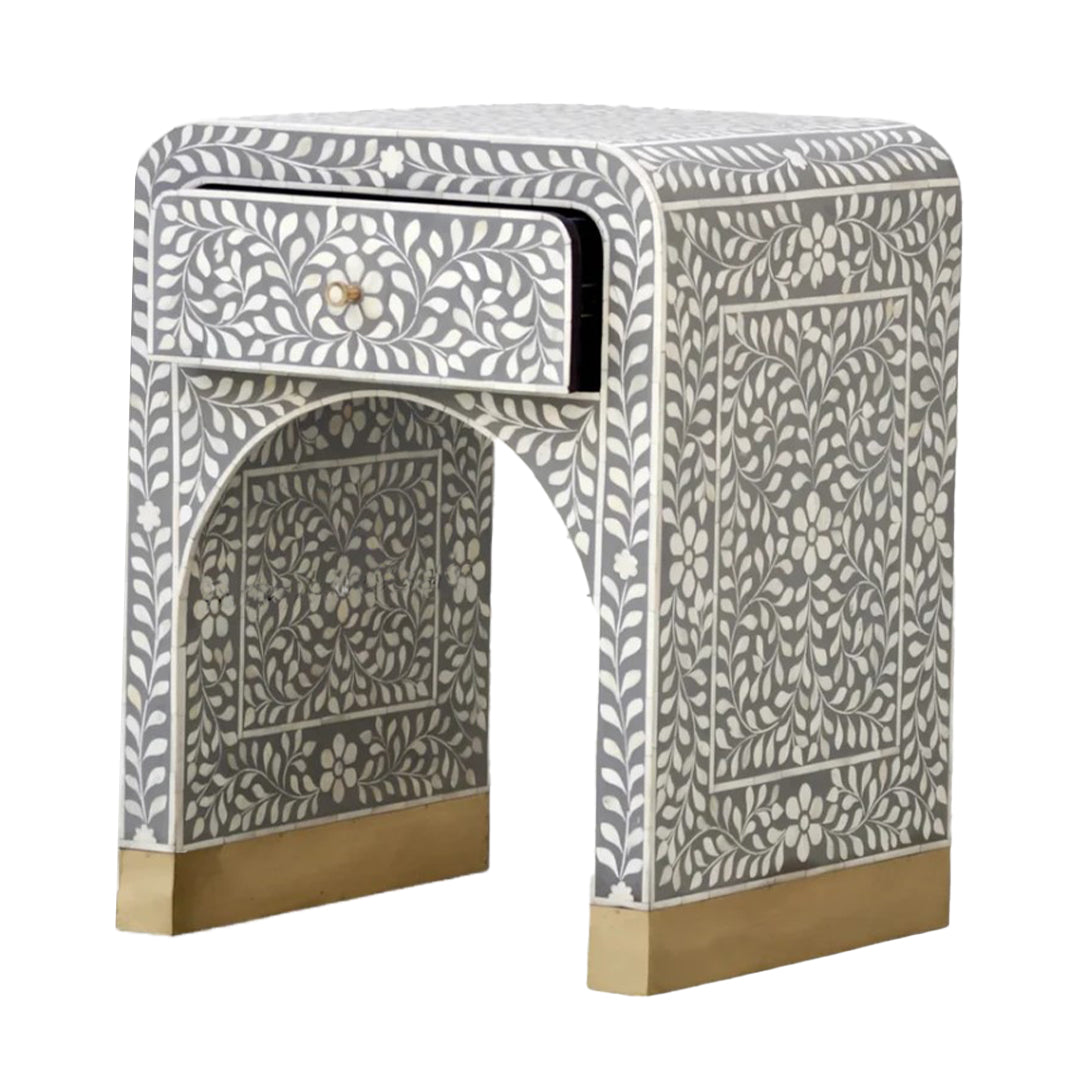 Bone Inlay Waterfall Bedside Table.