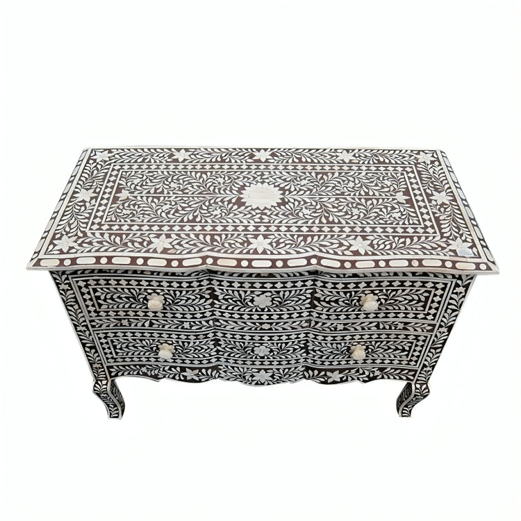 Bone Inlay Chest Of Drawers in Black Color