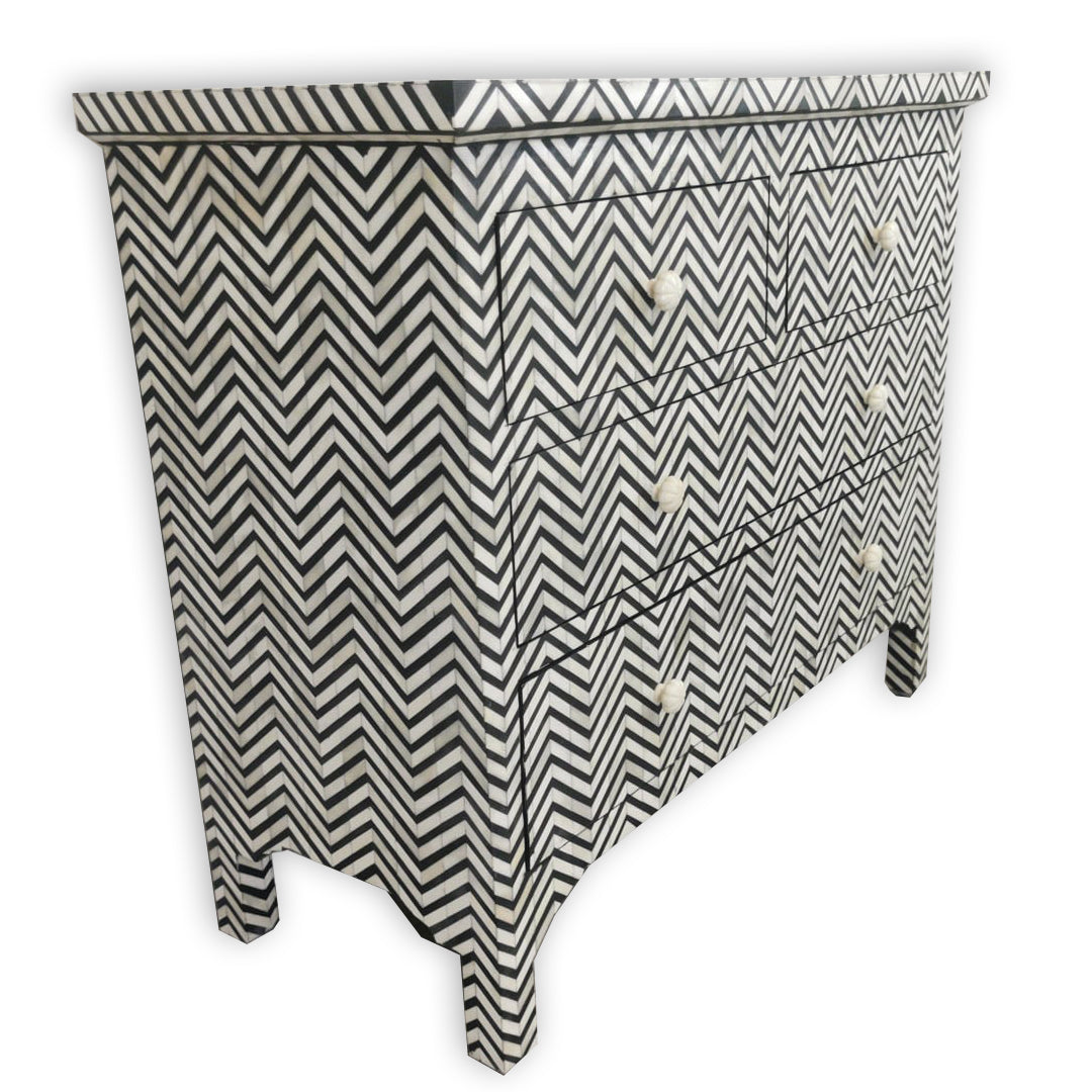 Black bone inlay Chevron chest of drawers/ Chest of 4 Drawer
