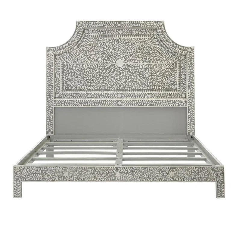 Handmade Bone Inlay King Size Bed Frame with Headboard for Bedroom Decor
