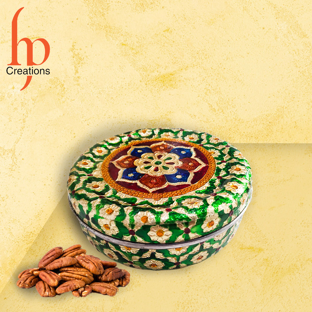 Decorative Holiday Easter Round Steel Cookie Tin/ Meenakari Cookie Tin Set of 2