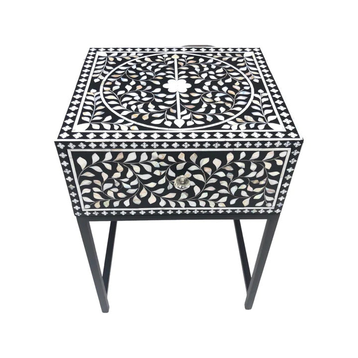 Personalized Mother of Pearl Antique Handmade Night Stand End table Furniture with Insurance