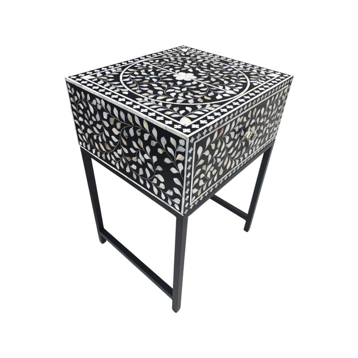 Personalized Mother of Pearl Antique Handmade Night Stand End table Furniture with Insurance