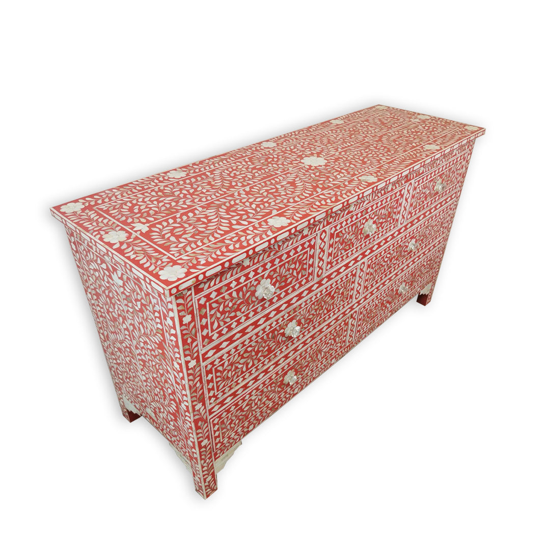Handmade Customized Mother of Pearl Chest of 7 Drawer/Floral Pattern