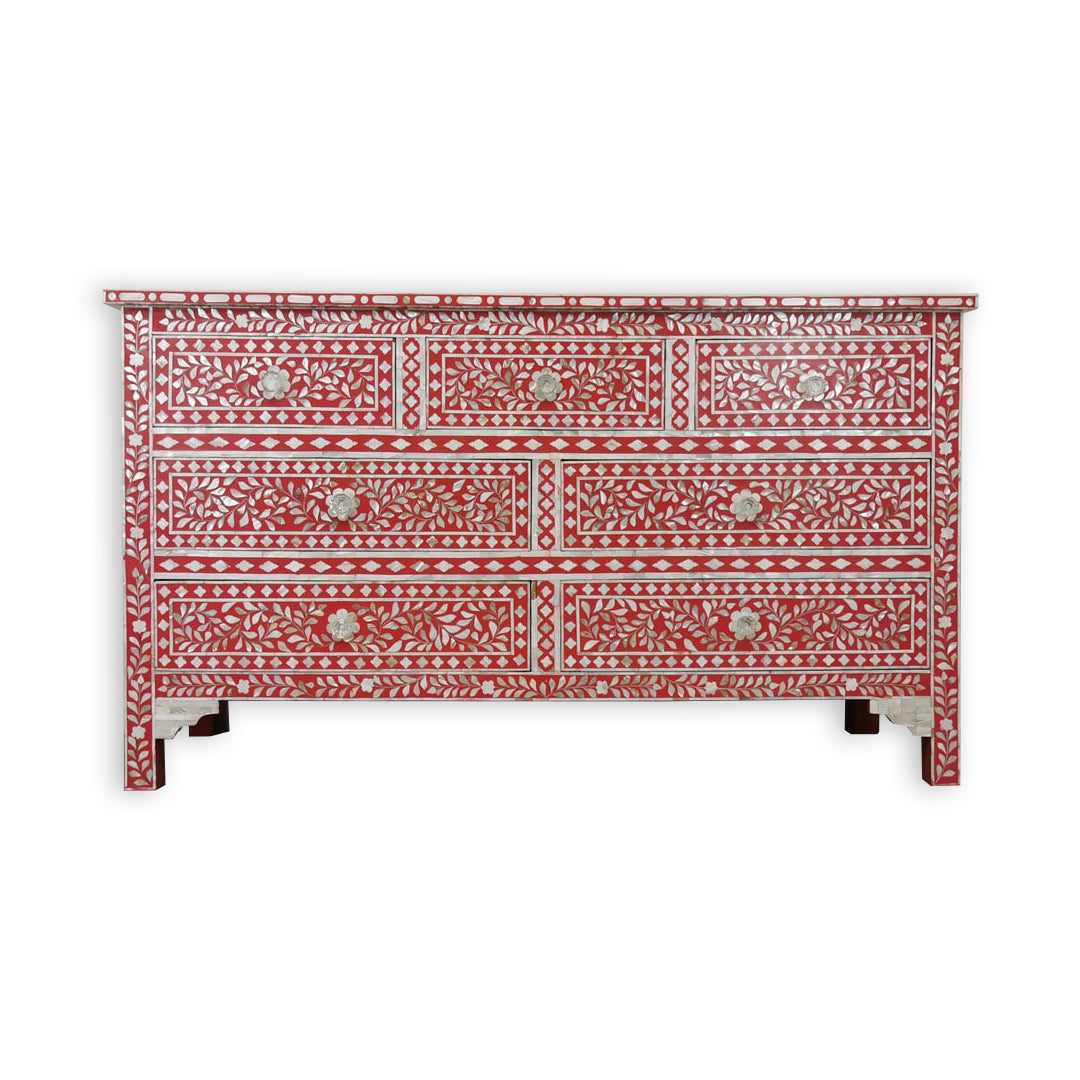 Handmade Customized Mother of Pearl Chest of 7 Drawer/Floral Pattern