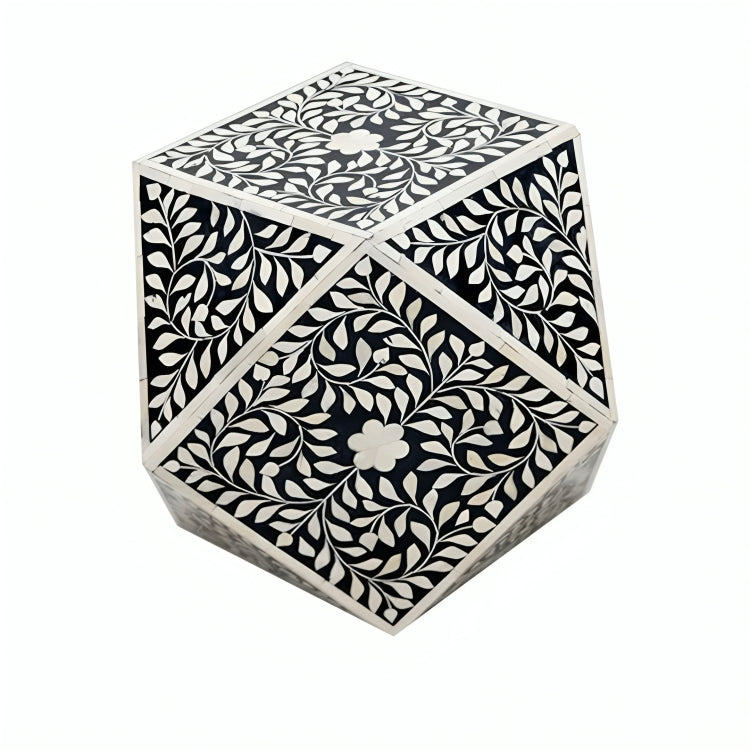 Bone Inlay Diamond Cut Stool In Floral Pattern