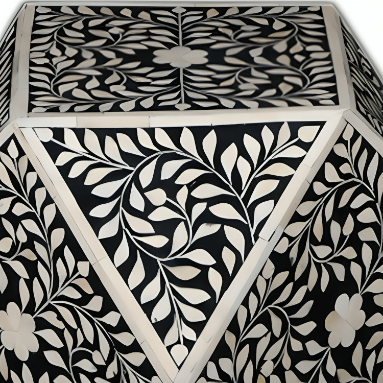 Bone Inlay Diamond Cut Stool In Floral Pattern