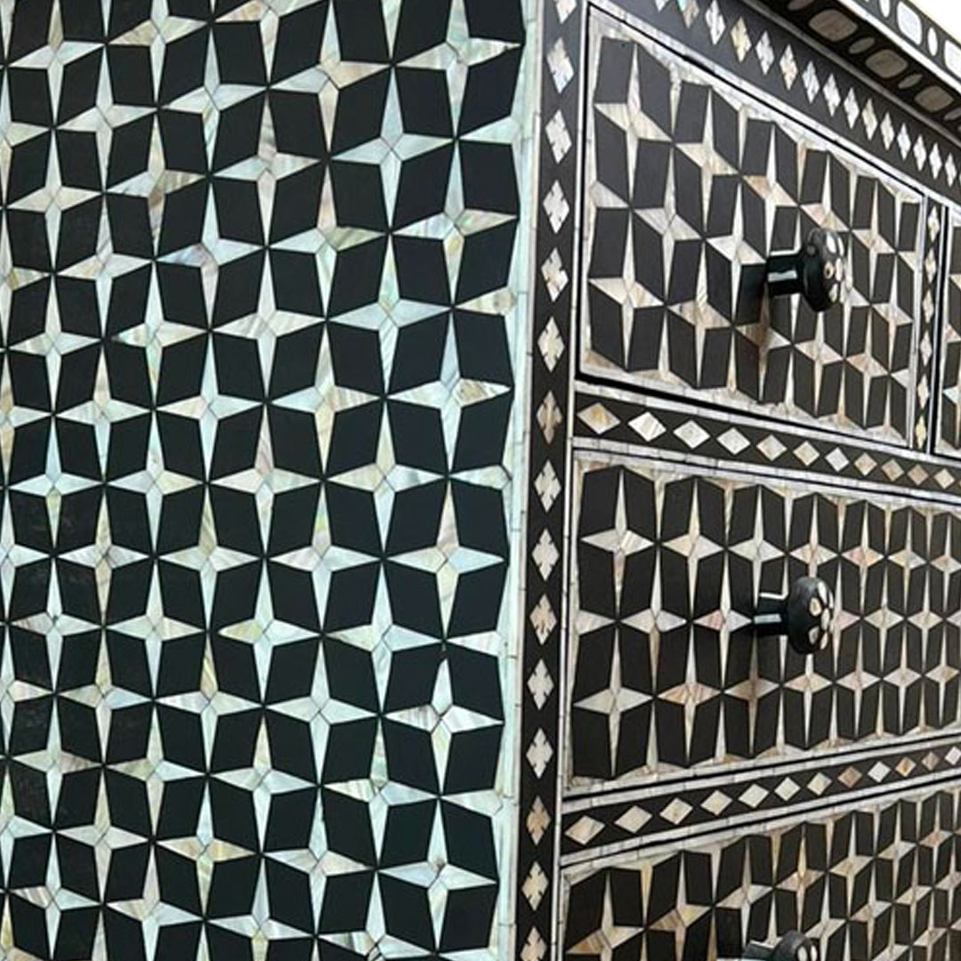Customized Handmade Mother of Pearl Star Eye Chest of 4 Drawer for Home and Office decor