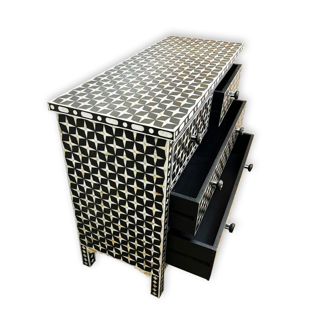 Customized Handmade Mother of Pearl Star Eye Chest of 4 Drawer for Home and Office decor