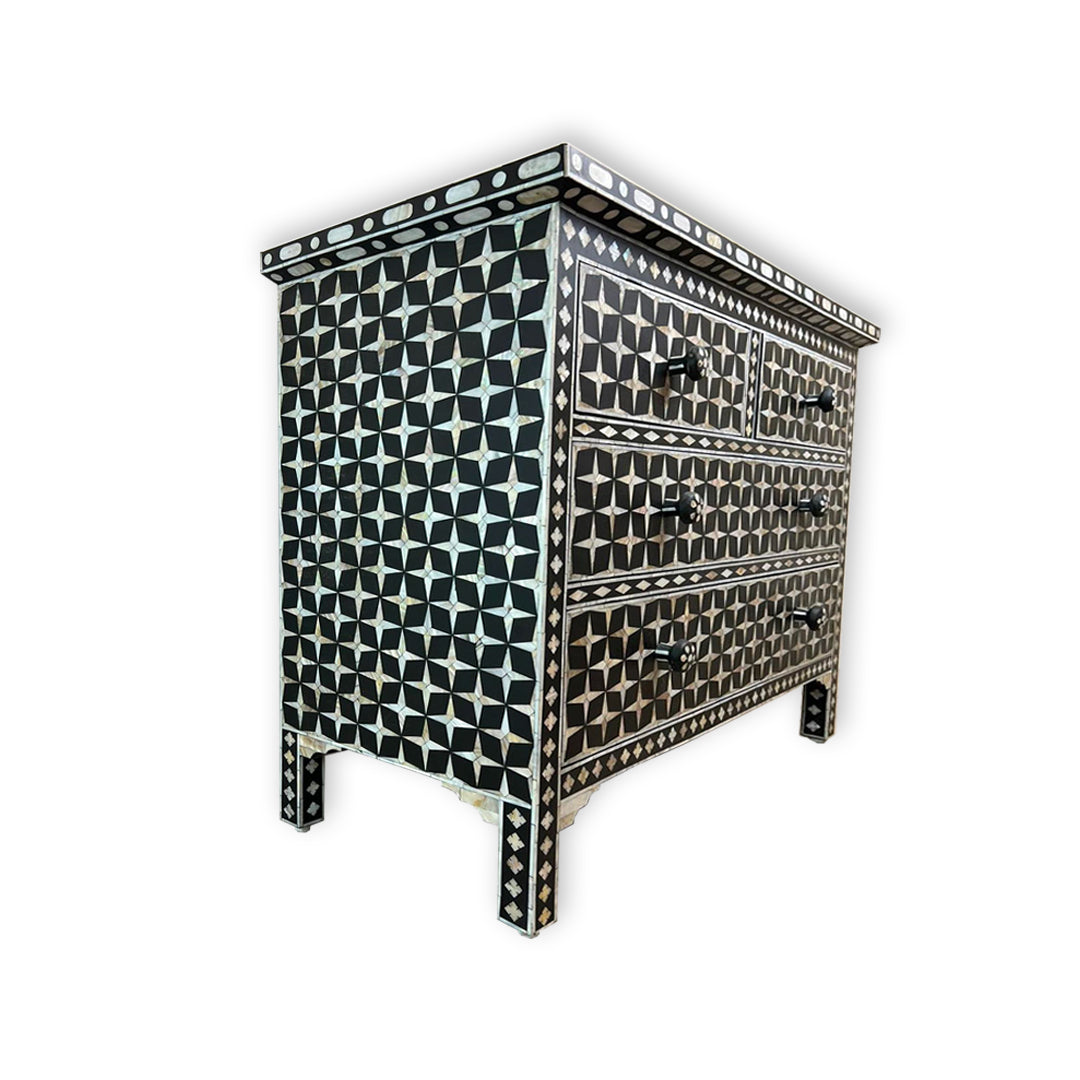 Customized Handmade Mother of Pearl Star Eye Chest of 4 Drawer for Home and Office decor