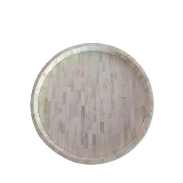Handmade Customized Bone Inlay Round Decorative Serving Tray for Home & Office