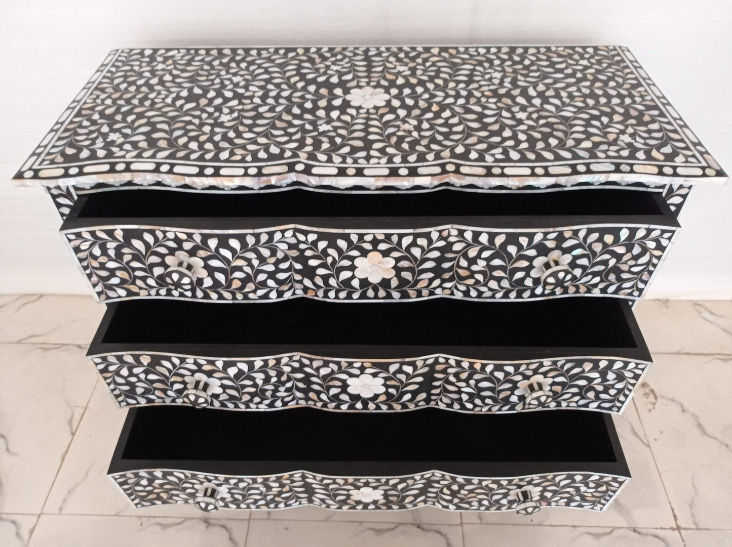 Handmade Customized Mother of Pearl Chest of 3 Drawer