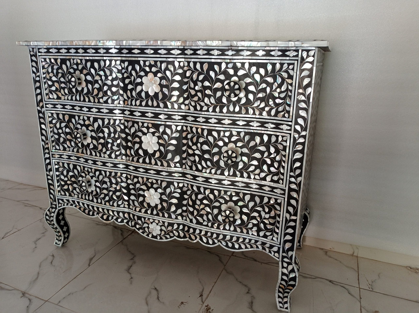 Handmade Customized Mother of Pearl Chest of 3 Drawer