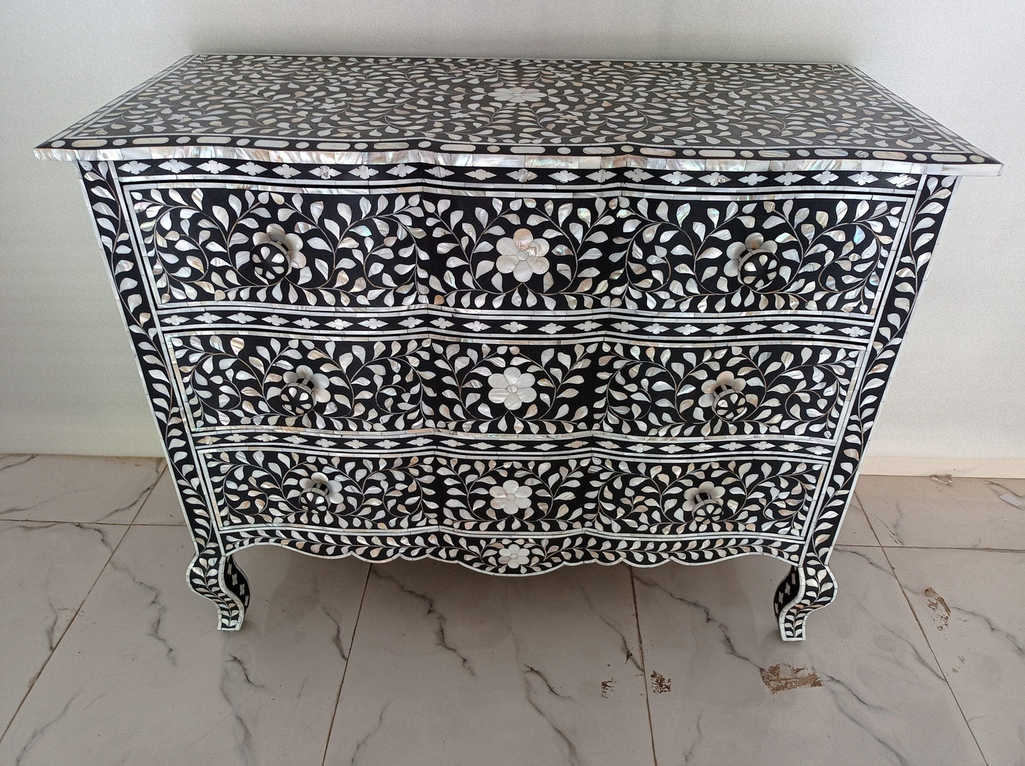 Handmade Customized Mother of Pearl Chest of 3 Drawer