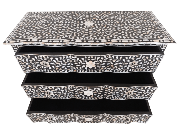 Handmade Customized Mother of Pearl Chest of 3 Drawer