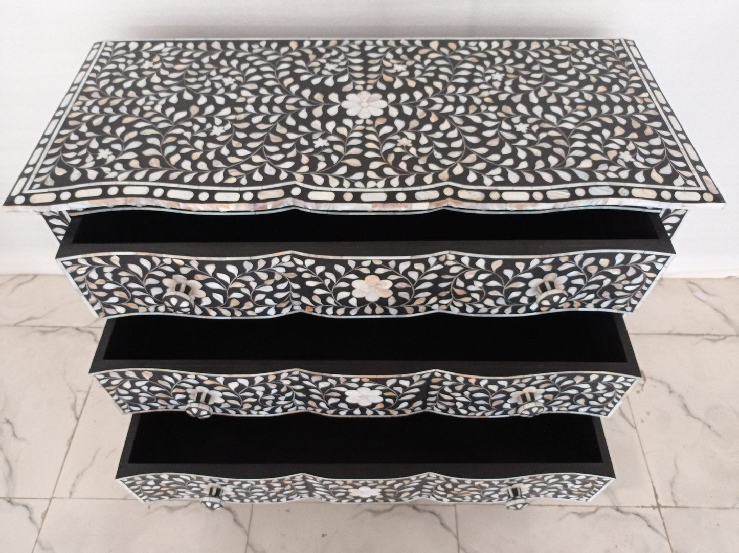 Handmade Customized Mother of Pearl Chest of 3 Drawer