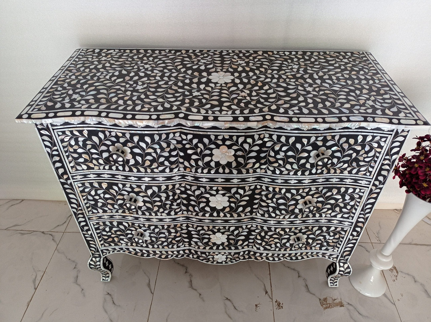 Handmade Customized Mother of Pearl Chest of 3 Drawer
