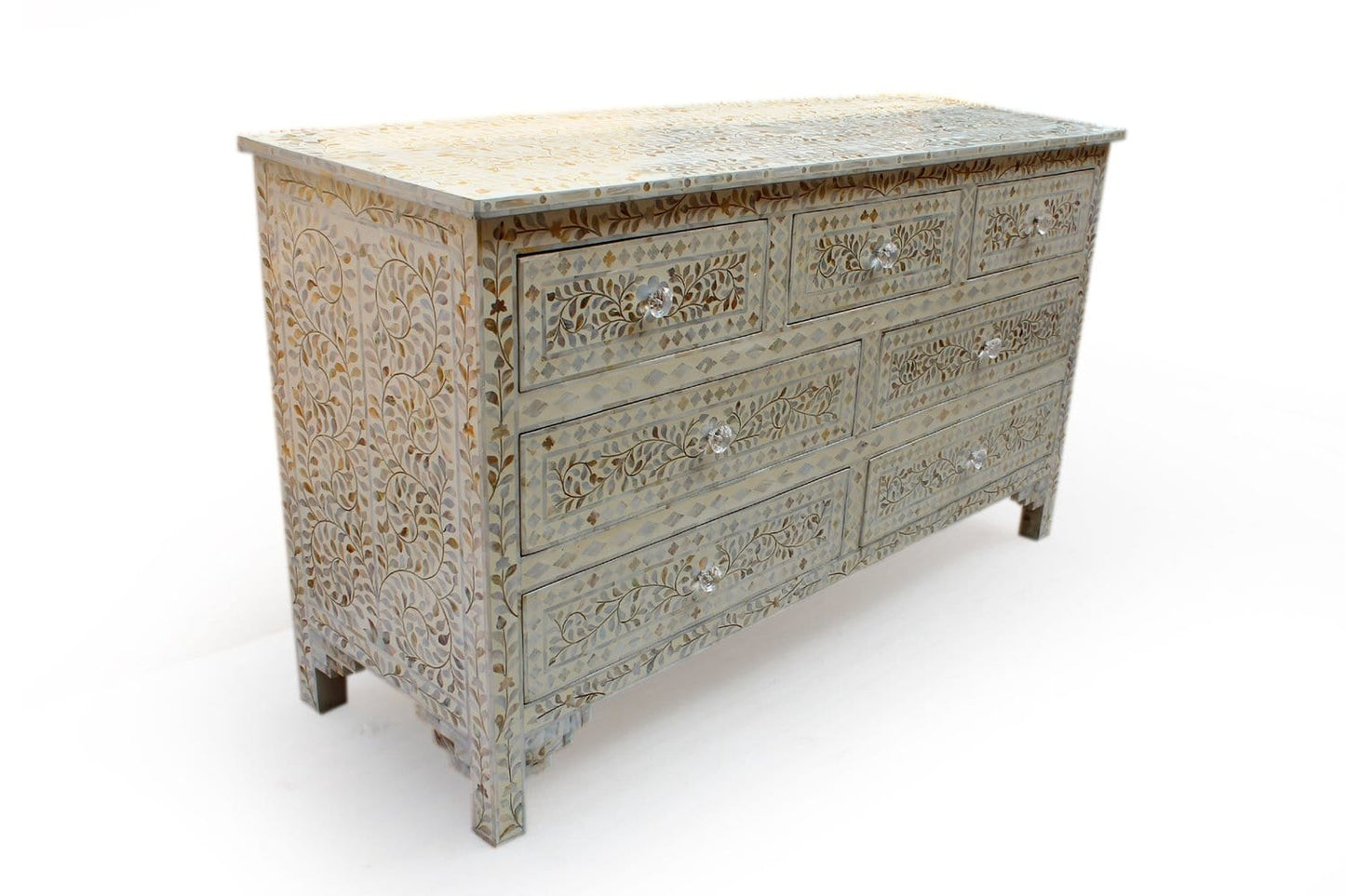 Handmade Customized Mother of Pearl Chest of 7 Drawer