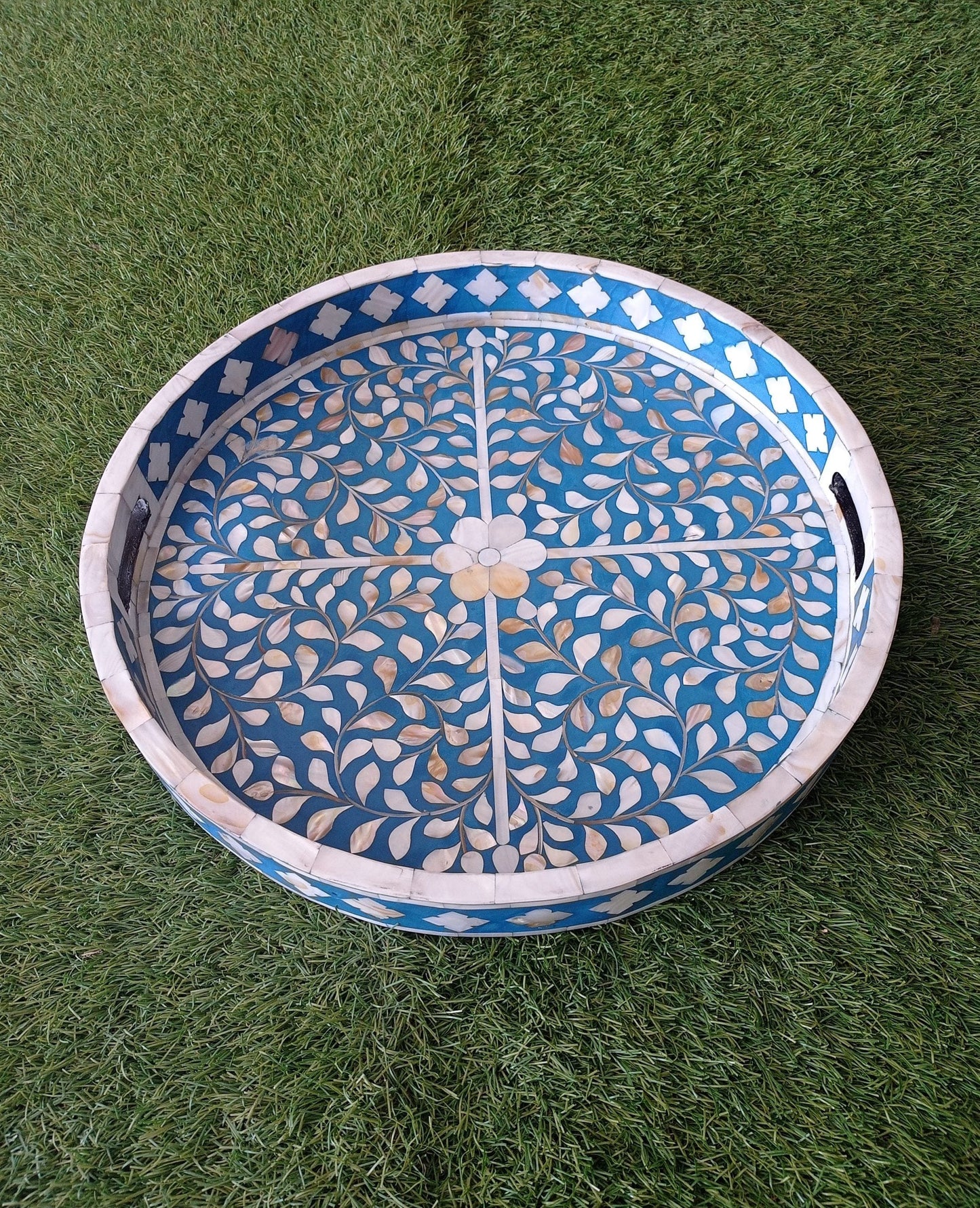 Handmade Customized Mother of Pearl Round Serving Tray