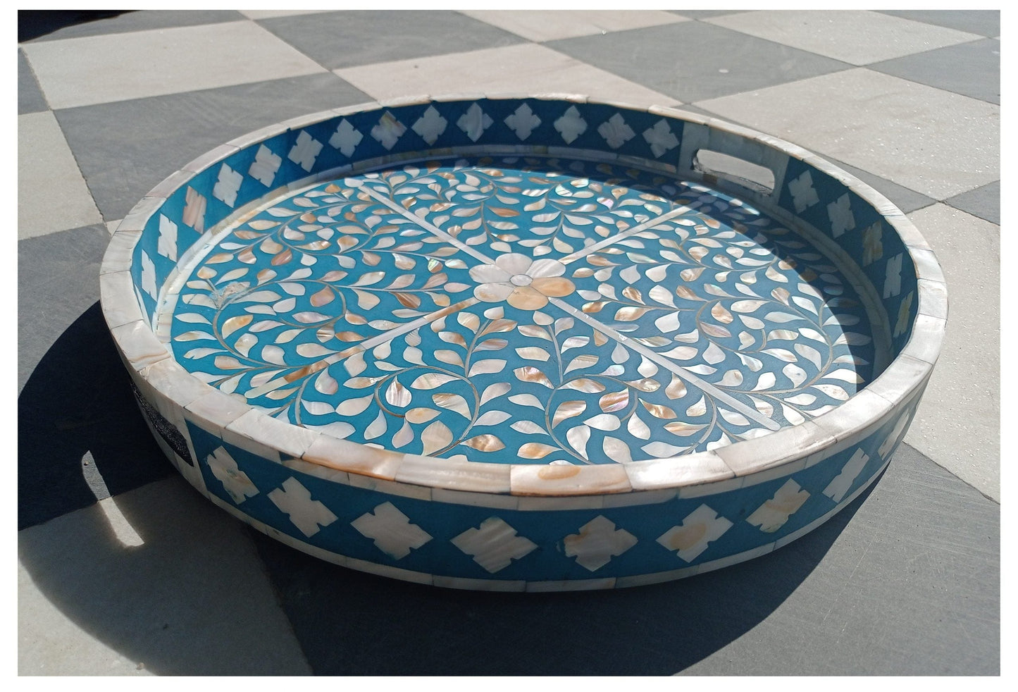 Handmade Customized Mother of Pearl Round Serving Tray