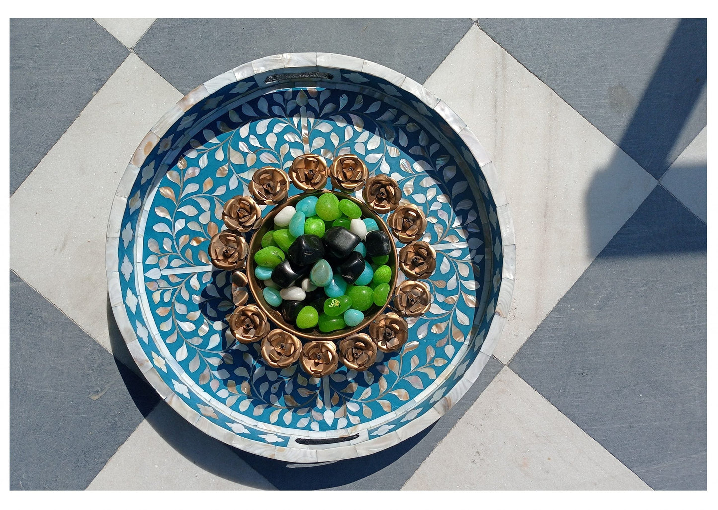 Handmade Customized Mother of Pearl Round Serving Tray