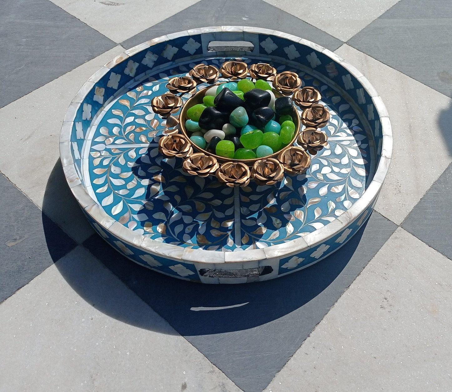 Handmade Customized Mother of Pearl Round Serving Tray