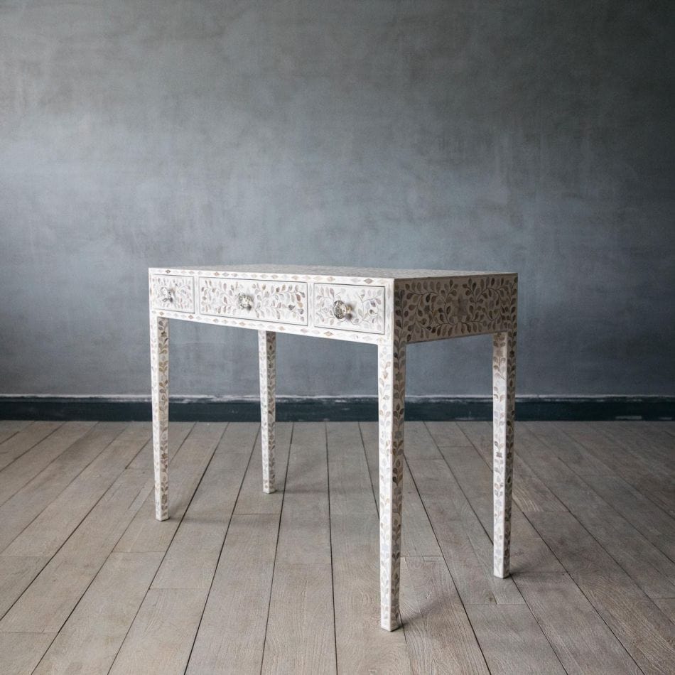 Handmade Customized Mother of Pearl Vanity Console Table with Stool