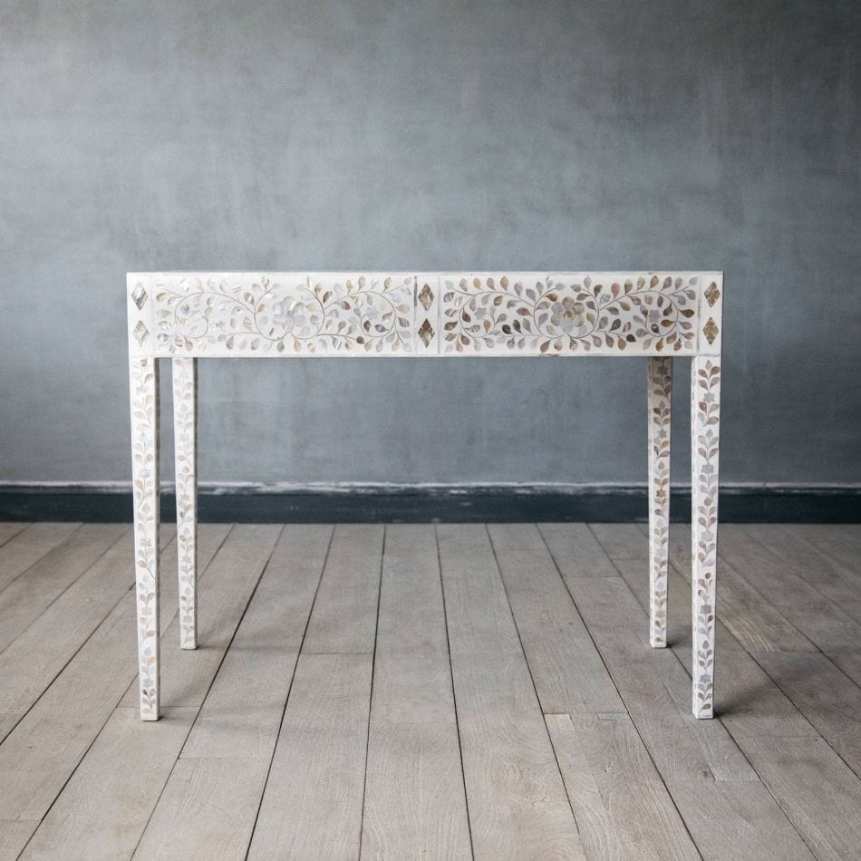 Handmade Customized Mother of Pearl Vanity Console Table with Stool
