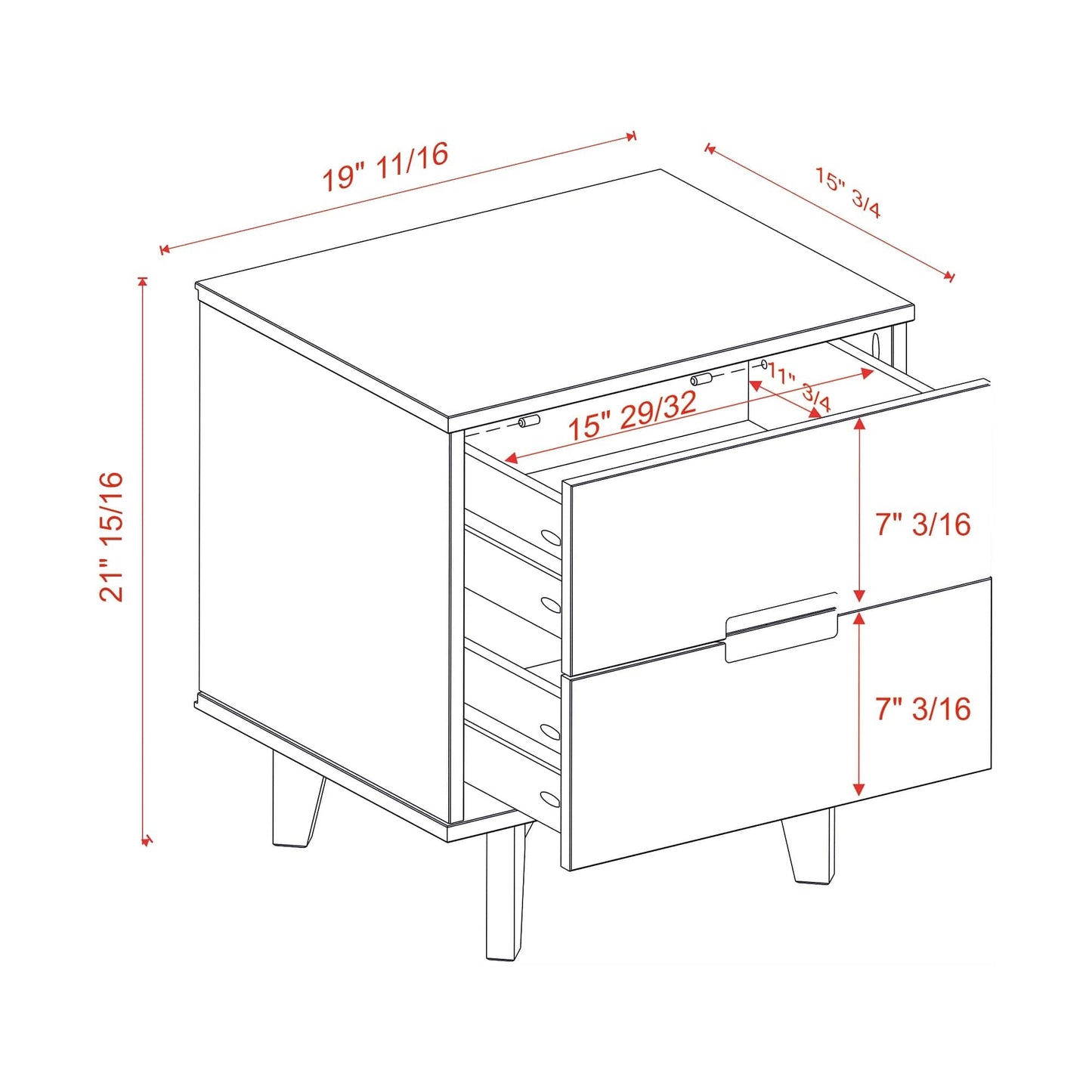 Handmade Customized Wooden 2 Drawer Bedside Table