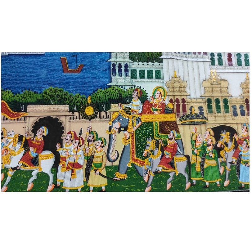 Handmade Matte Synthetic Palace View Silk Fabric Painting for Home Decor
