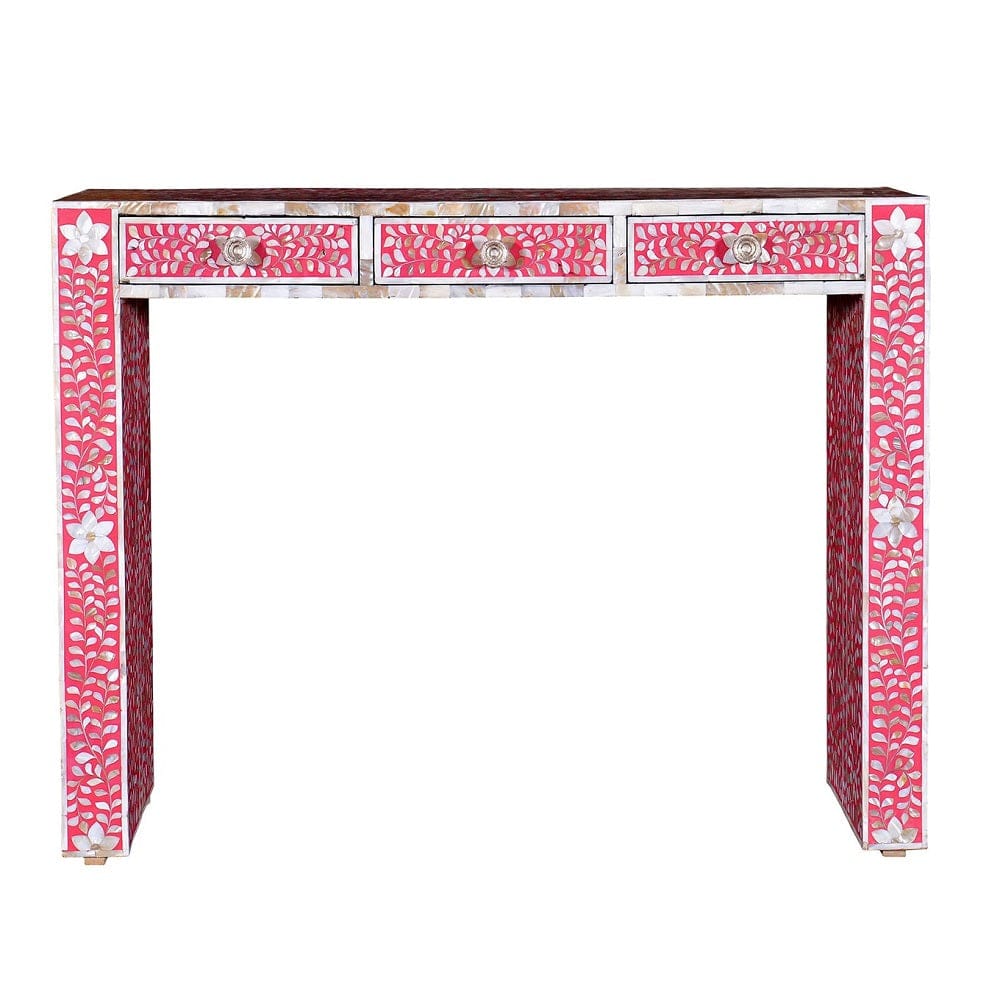 Handmade Customized Mother of Pearl 3 Drawer Console Table