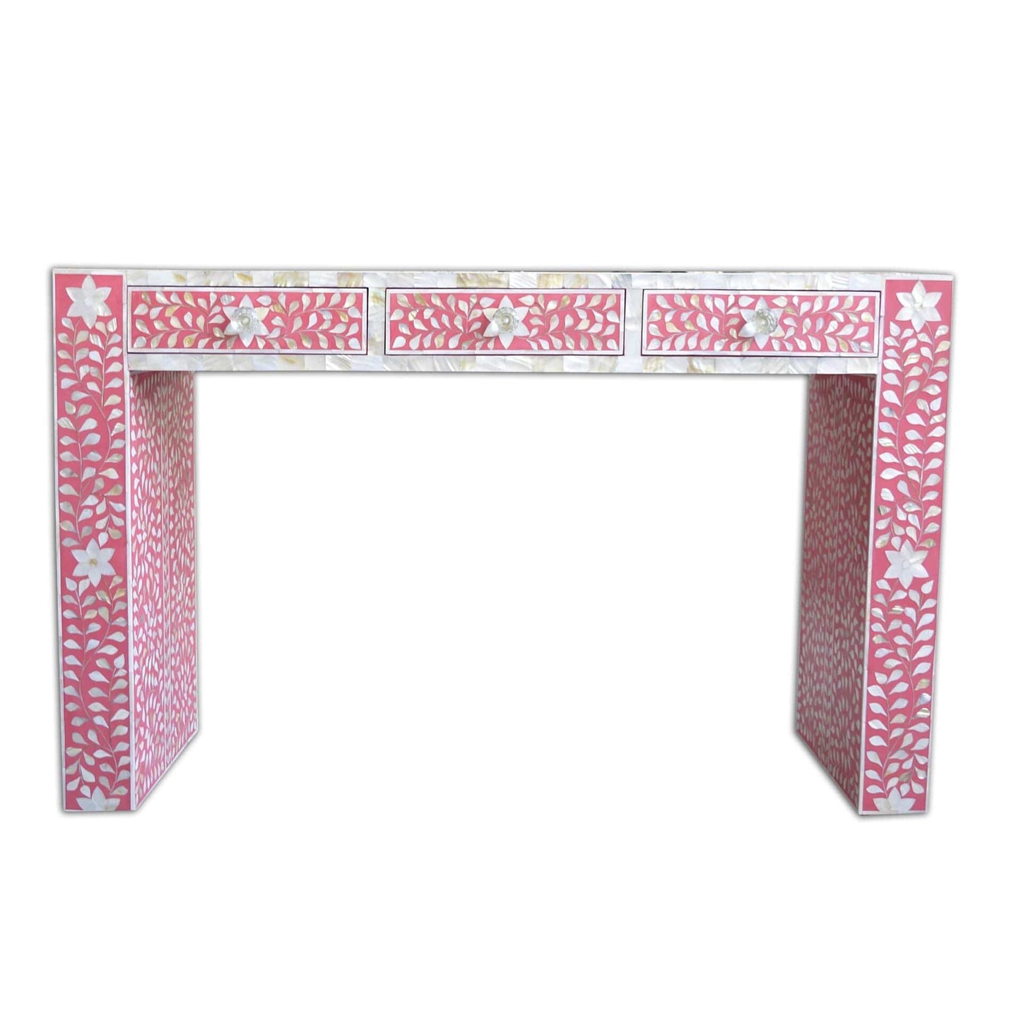 Handmade Customized Mother of Pearl 3 Drawer Console Table