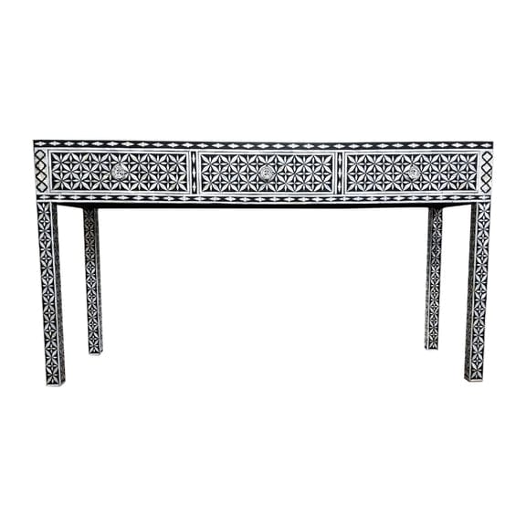 Handmade Customized Mother of Pearl Geometric Pattern Console Table