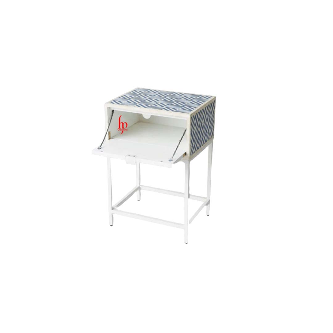 Handmade Bone Inlay Attractive Design Geometric Bed Side Table Perfect Home Décor