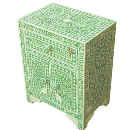 Personalized Handmade Bone Inlay Set Of 2 Bedside Tables Home Decor Furniture Attractive Floral Design Entrance