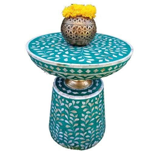 Handmade Customized Mother of Pearl Leaf Pattern Stool