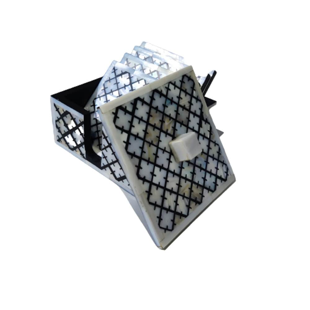 Handmade Mother Of Pearl Inlay Geometric Tea Coaster Set of 4 Best Gift for Home Decor